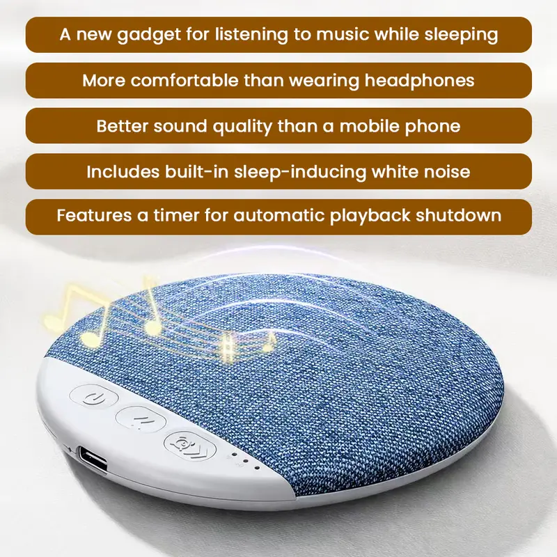 Ultra-Thin Bluetooth Pillow Speaker – 1cm Slim with White Noise for Deep Sleep, Bluetooth 6.0