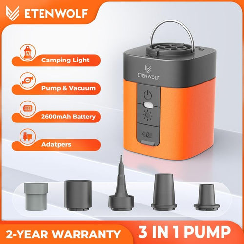 ETENWOLF AIR 3 Portable Pump: 2X Faster Inflation & Deflation – 2600mAh Rechargeable Battery – Inflate Air Mattress in 60s – Ultra-Compact for Camping & Pool Floats