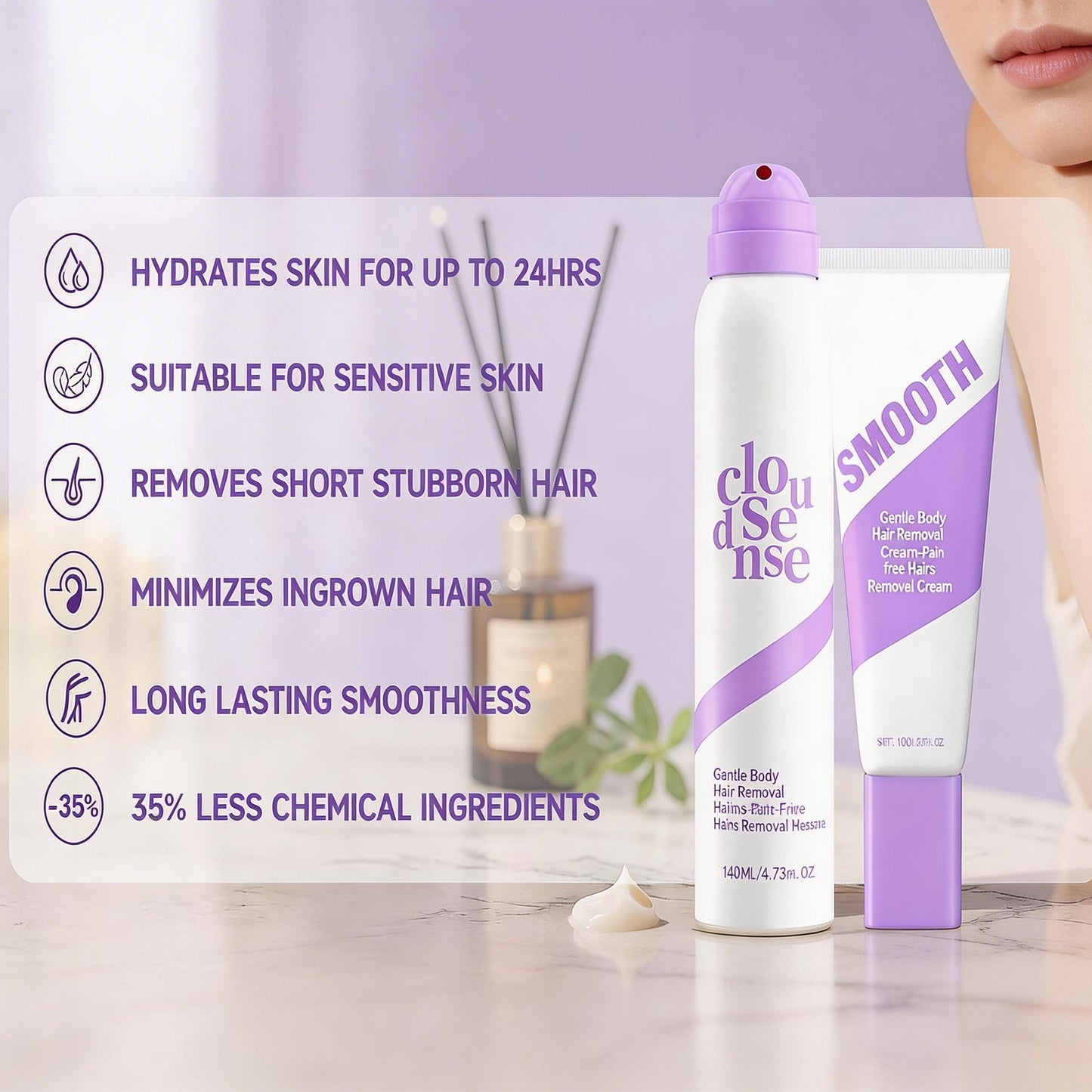 Bikini Pain-Free Hair Removal Cream for Sensitive Skin,Gentle Citrus Sensitive Skin Hair Removal Cream&Spray